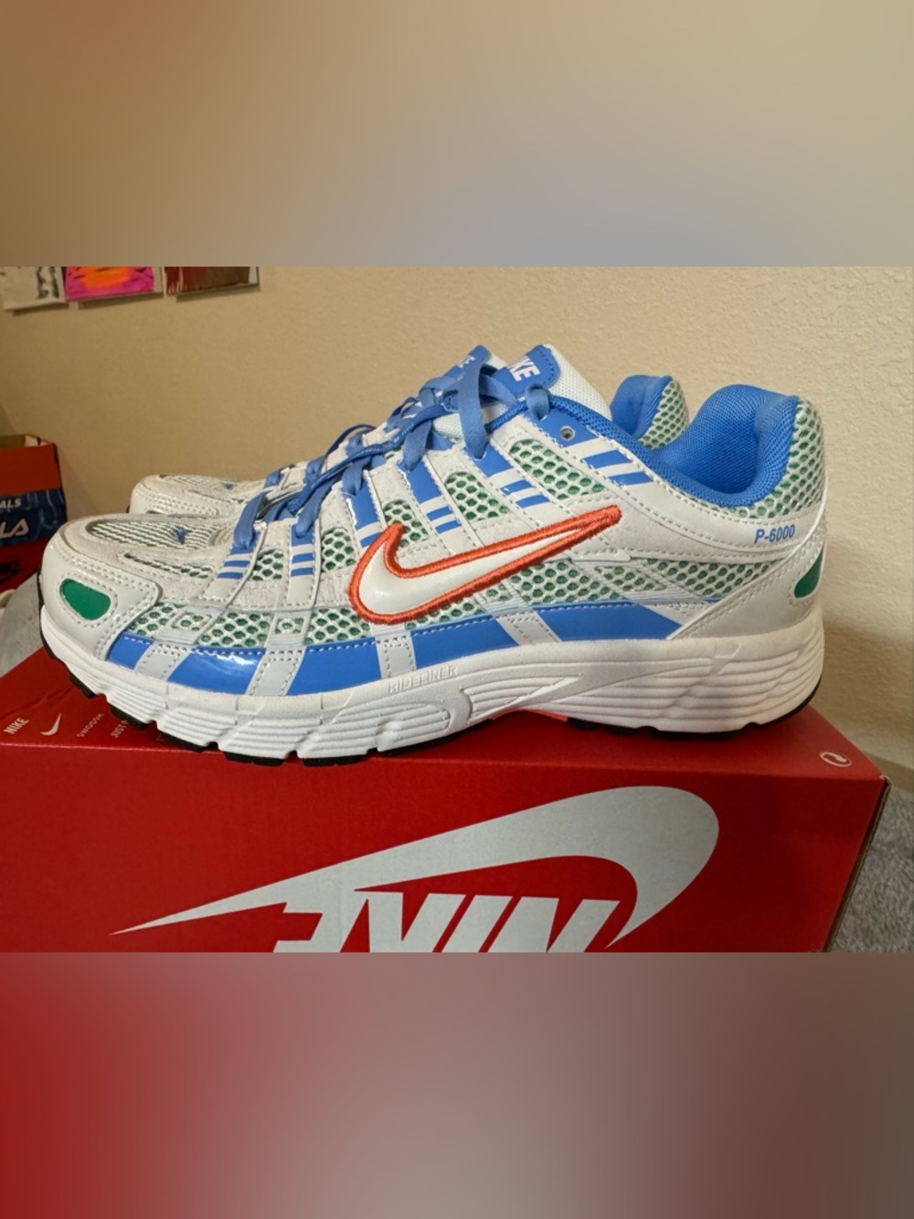 Nike Kids White Blue Green Sneakers with Orange Swoosh
